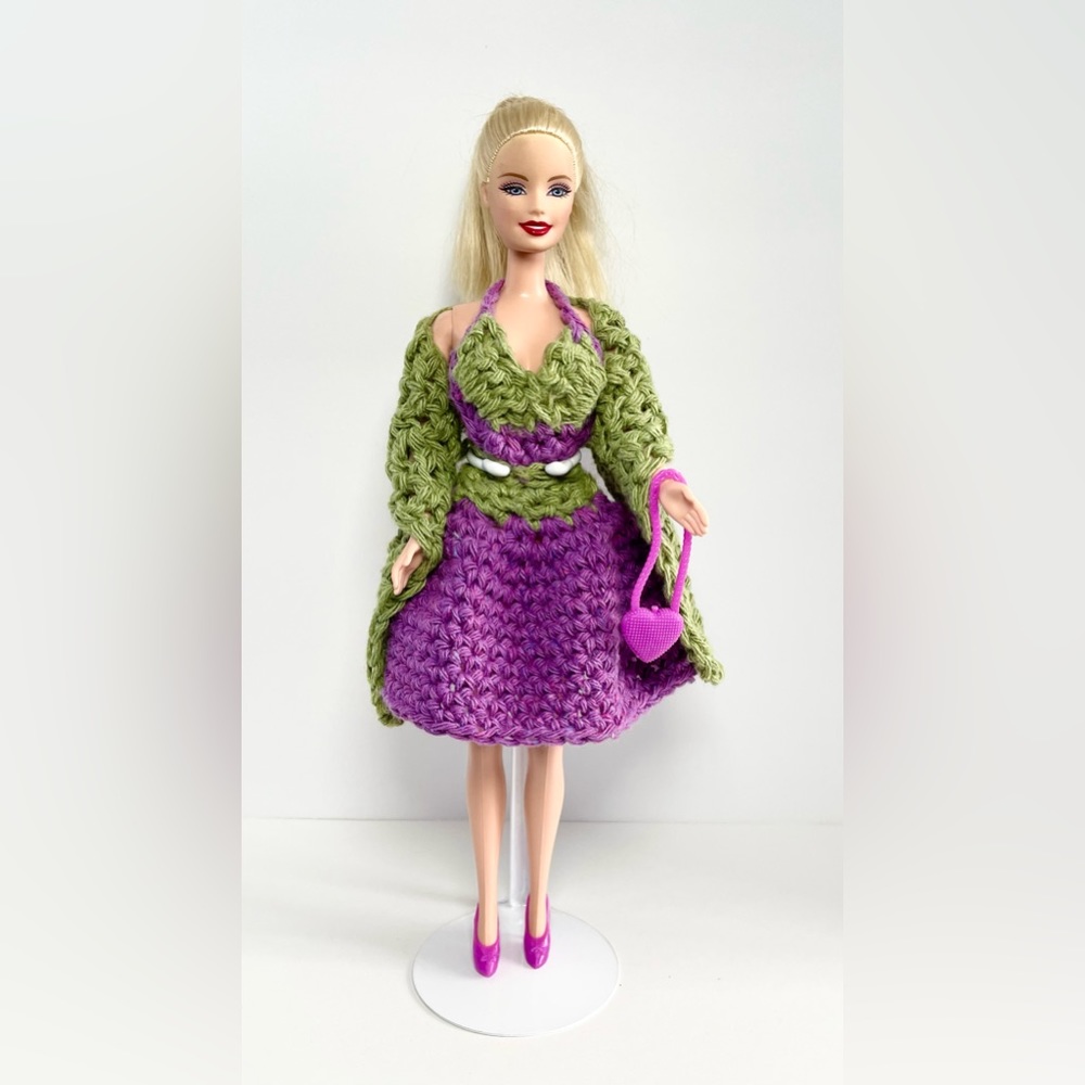 Handmade Fashion Barbie Cocktail Dress Purple With Green Accents And Shaw NWT